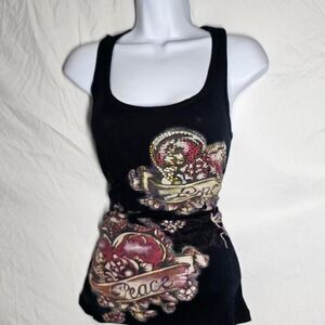 Vintage y2k grunge rhinestone emo racerback tank top